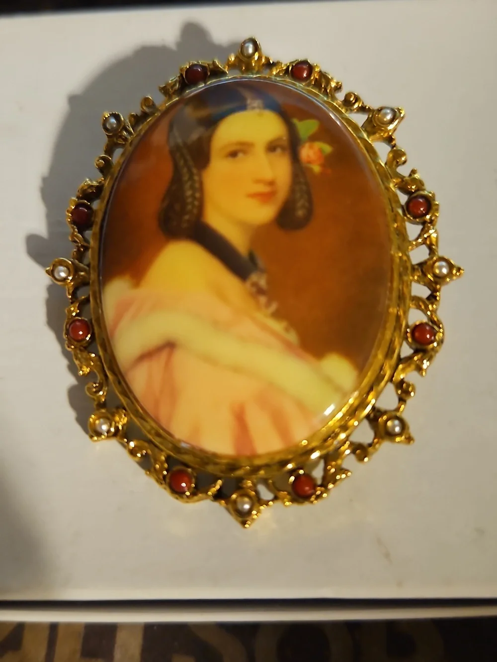 Signed Art Porcelain Cameo Brooch